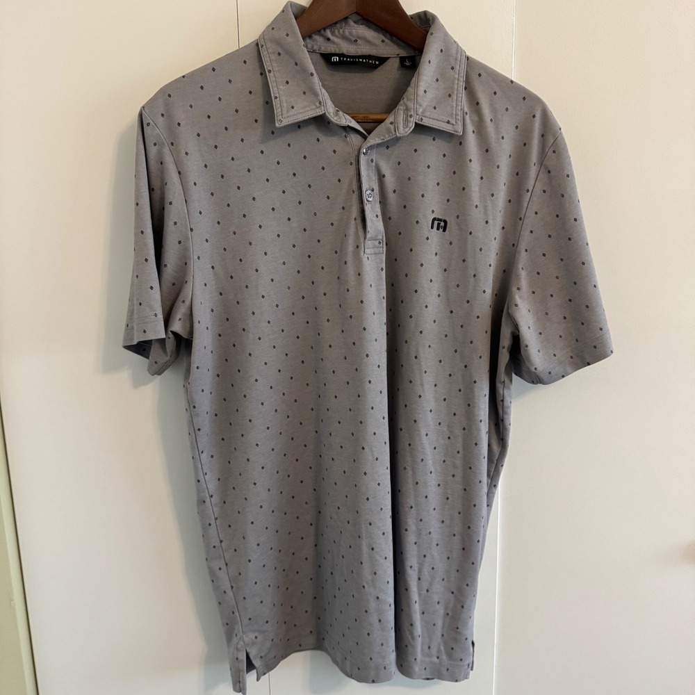 TravisMathew Mens Grey Diamond Print Short Sleeve Golf Polo Shirt Large